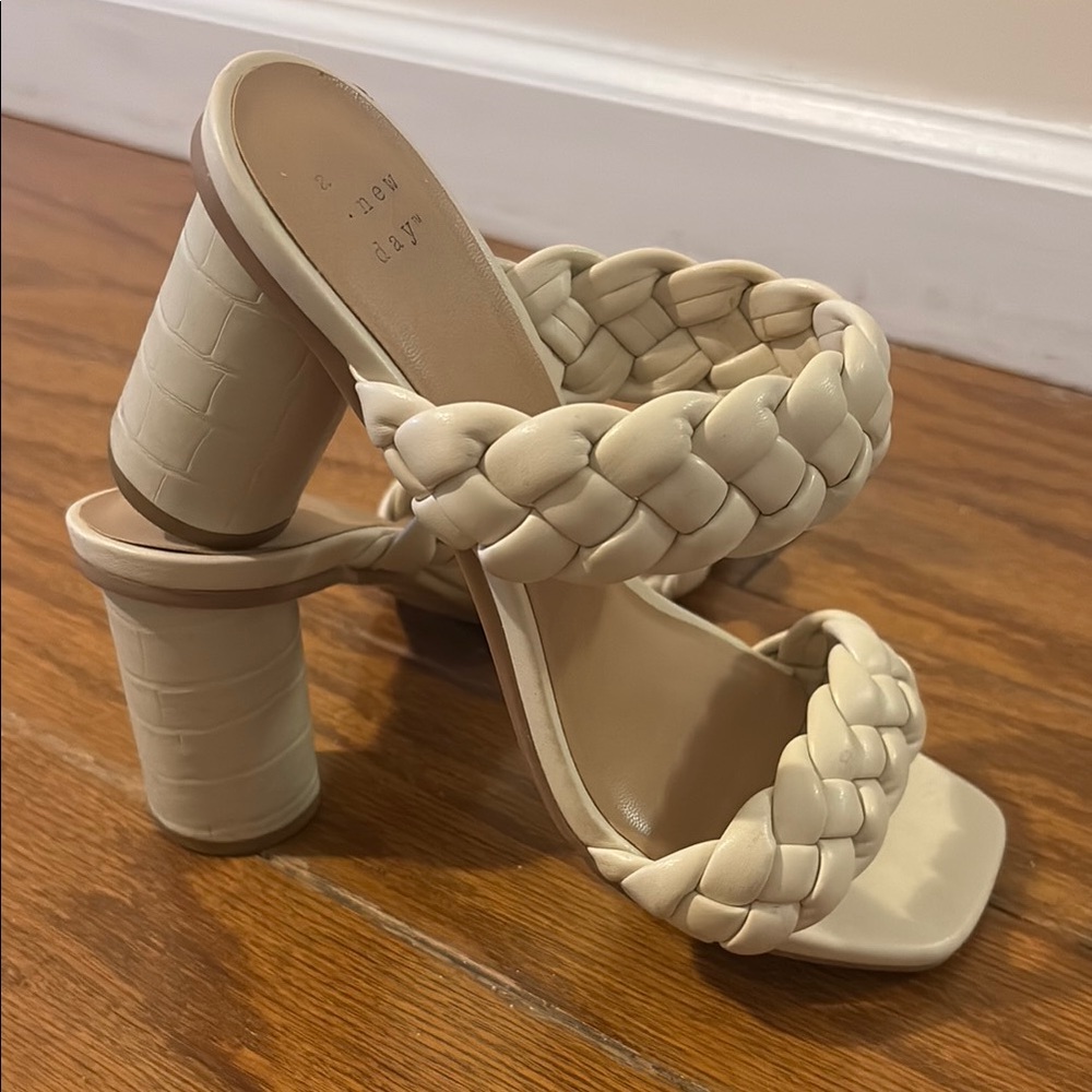 A New Day Women's Braided Heeled Sandals - Cream